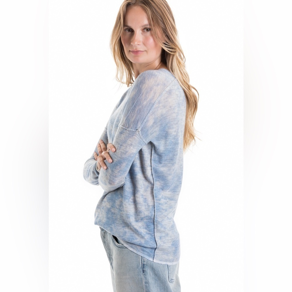 Paychi Guh Light Blue Multi Printed Cashmere Crewneck Sweater Medium - Picture 2 of 16